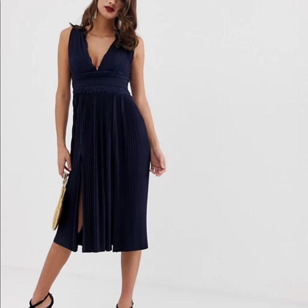 ASOS navy lace insert midi dress
